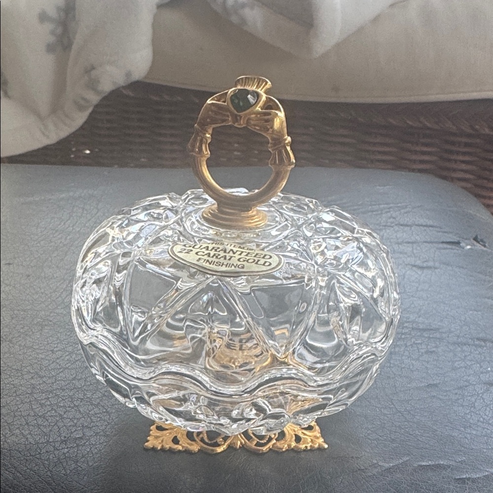 Crystal dish trinket with Gold Accents made Ireland 22k